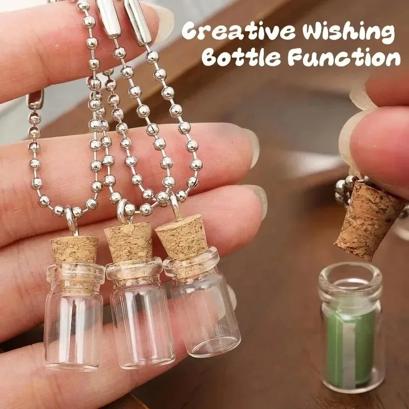 Mini Cork Wishing Bottle Keychain Creative Transparent Glass Pendant Keychain Handicraft Drifting 0.5ml Bottle Bag Keychain Gift