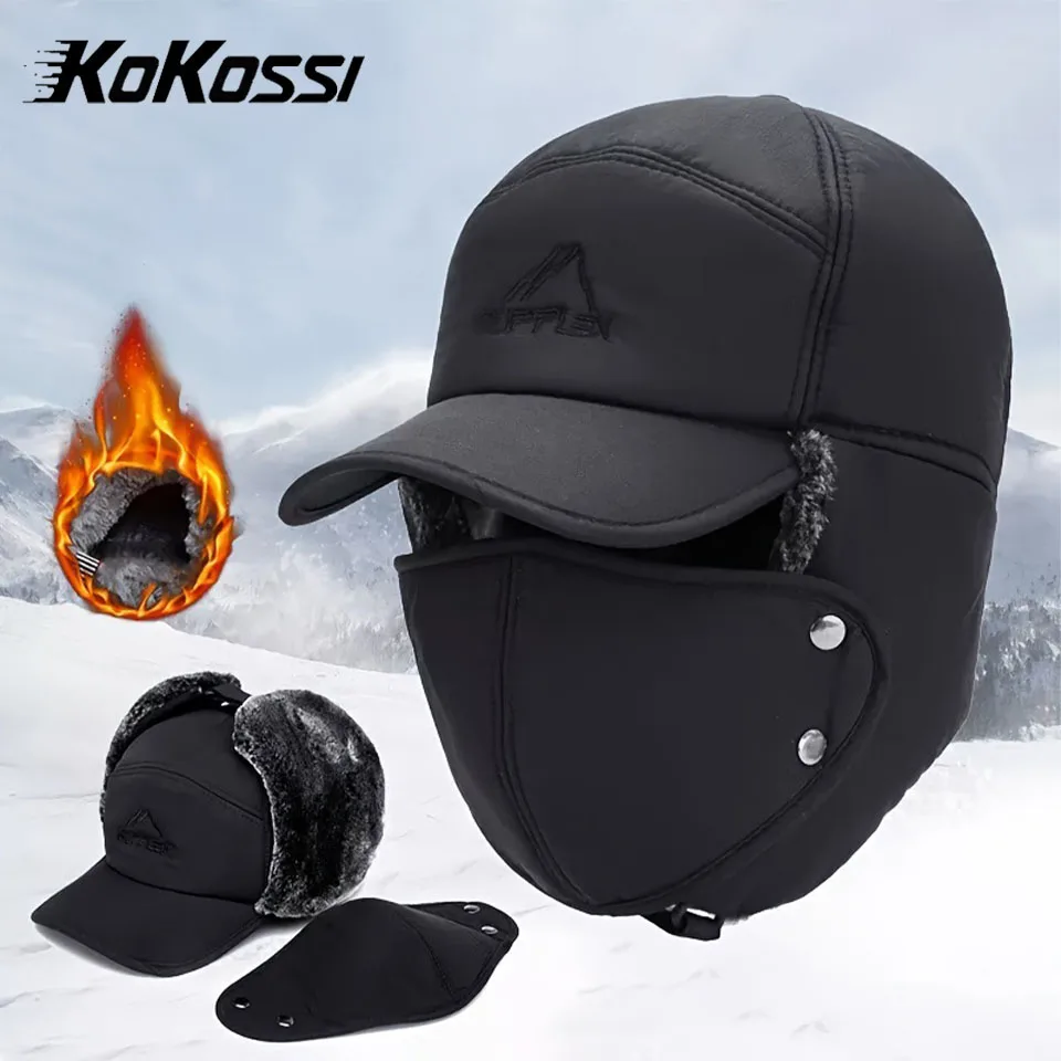 AliExpress KoKossi Winter Detachable Ear Protection Cap With Mask Warm Skiing Fleece-lined Thickened Trooper Trapper Cap Windproof Outdoor