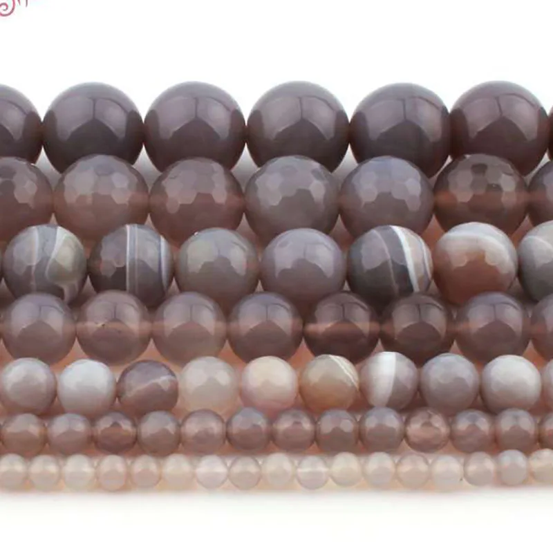 

6/8/10mm Natural Round Gray Agates Smooth Faceted Frost Stone Beads Spacer Strand 15" For DIY Necklace Bracelets Jewelry Making