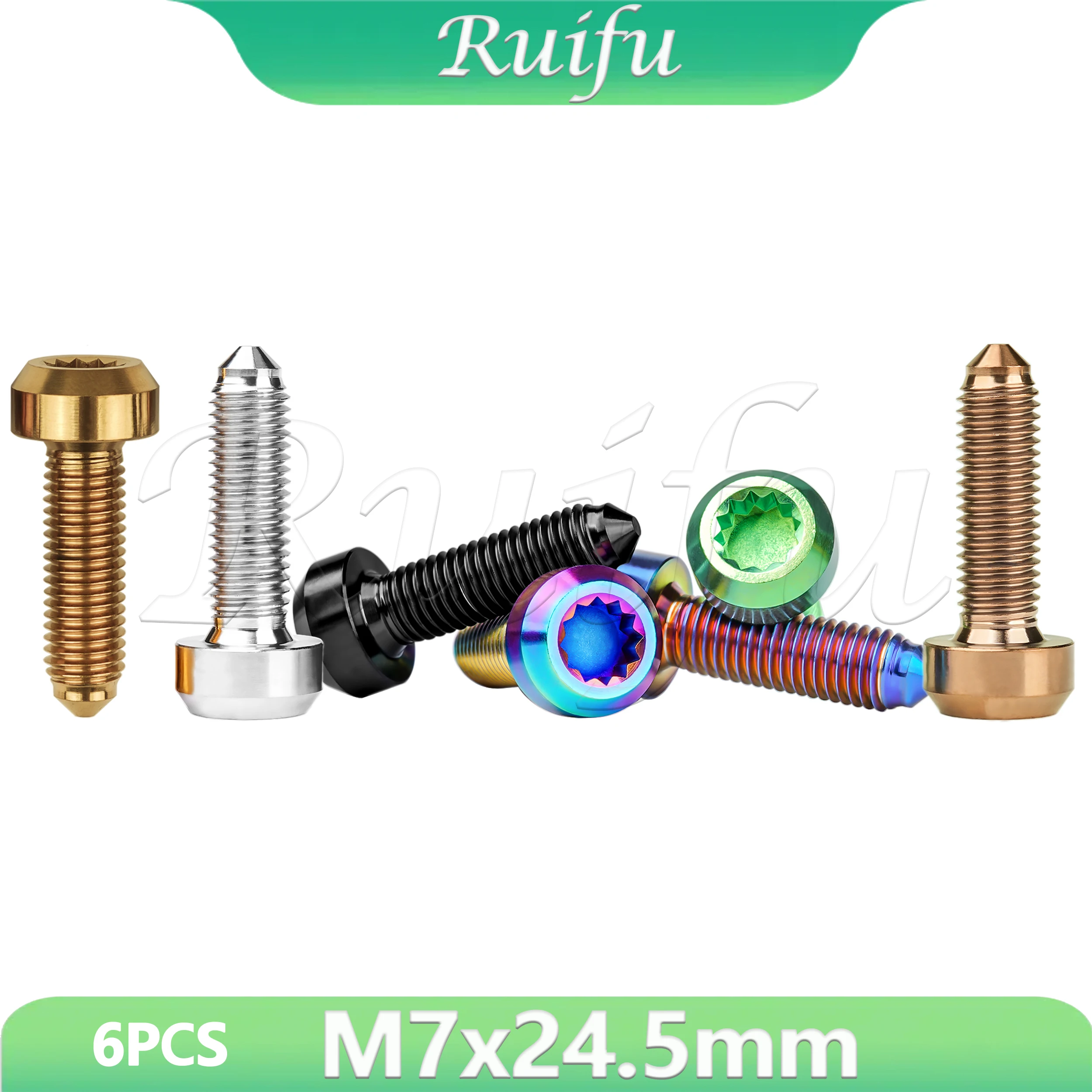 Titanium Bolt 6PCS M7x24.5mm Pitch 1.0mm Screws 6.4mm spline socket forged head for Motorcycle Car split rim
