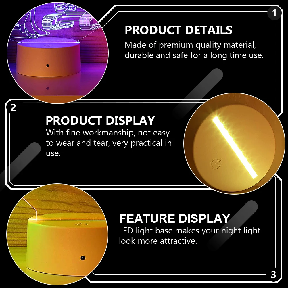 

3D Night Base LED Color Changing Display St for Bedroom Office Decor Small Lamp Household Light Base Holder ABS Acrylic