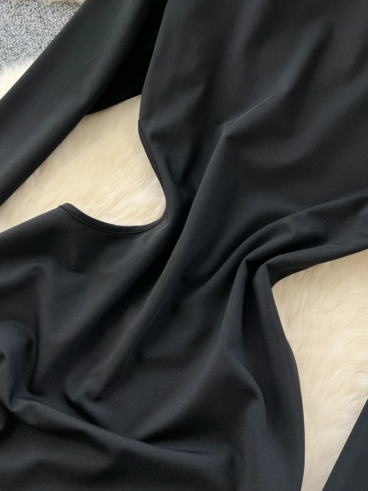 フォームリナ シンプル ブラック ハイネック ワンピース ウエストカットアウト スリム 長袖 ボディコン マキシ丈ワンピース レディース セクシー イブニング パーティー ガウン