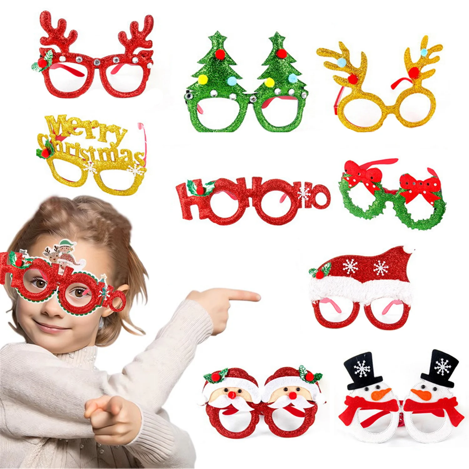 

Christmas Glasses Glitter, Party Glasses Frames Christmas Decorations Costume Photo Booth Props for Christmas Party Supplies