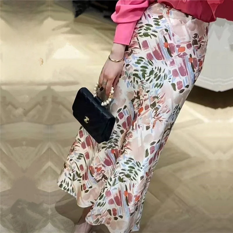 

Chiffon Sa Print Blouse High Waist Wrap Knot Spring Summer New Arrival Women's irt Sle f Length Skirt Fema...
