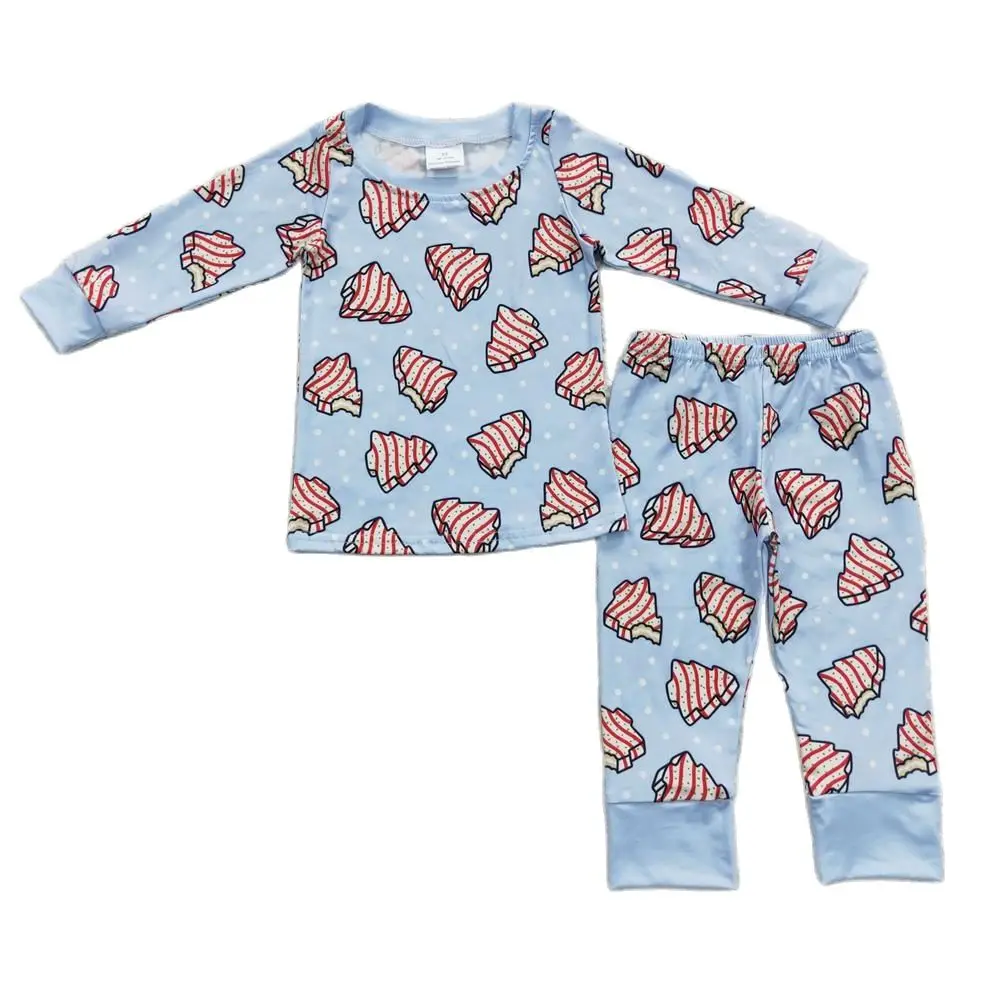 Wholesale Children Merry Christmas Cake Tree Pajamas Baby Boy Blue Long Sleeve Set Kids Pants Sleepwear Toddler Outfit Nightwear