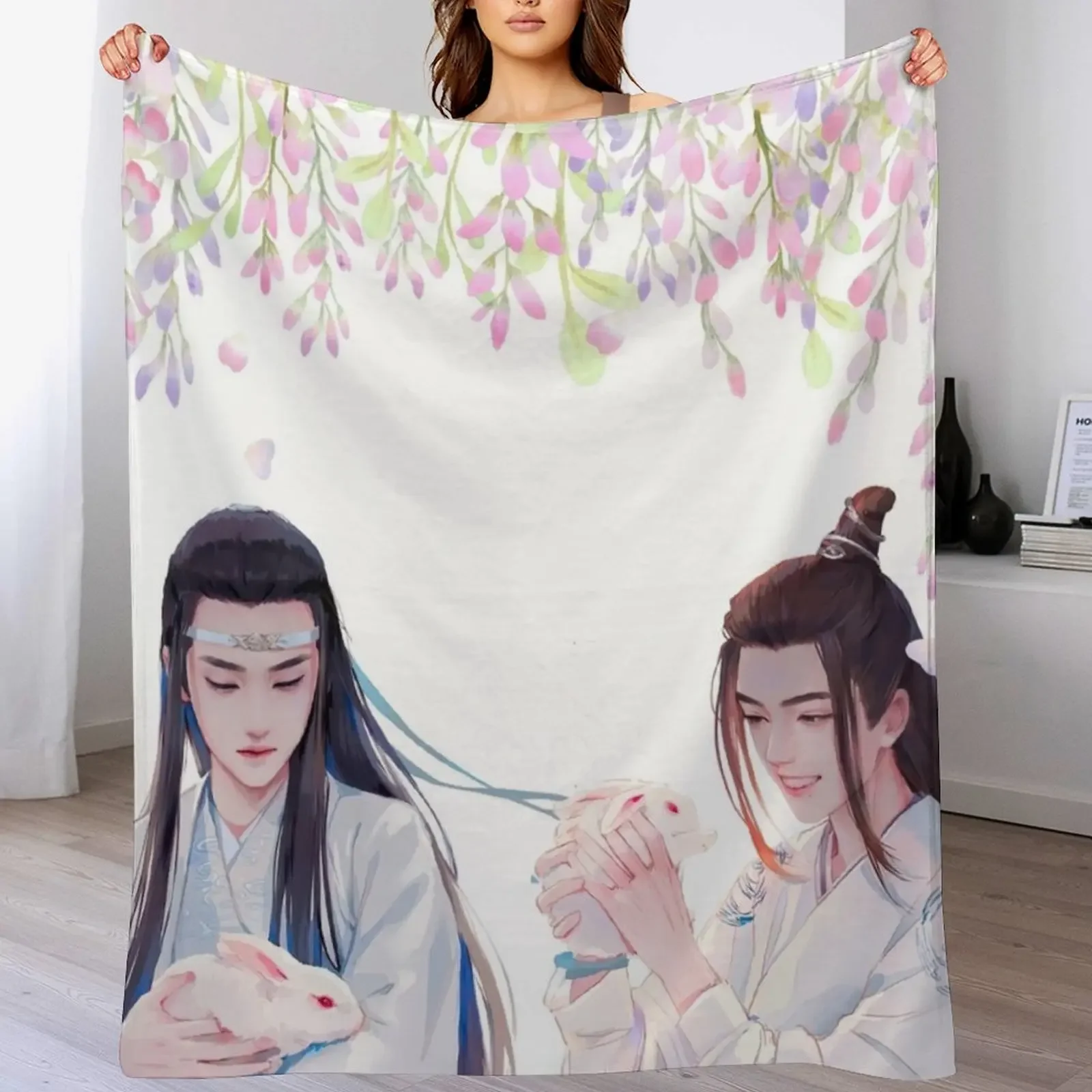 

Wangxian in Gusu lan with his rabbits Throw Blanket Beautifuls Comforter Plush Thin Blankets