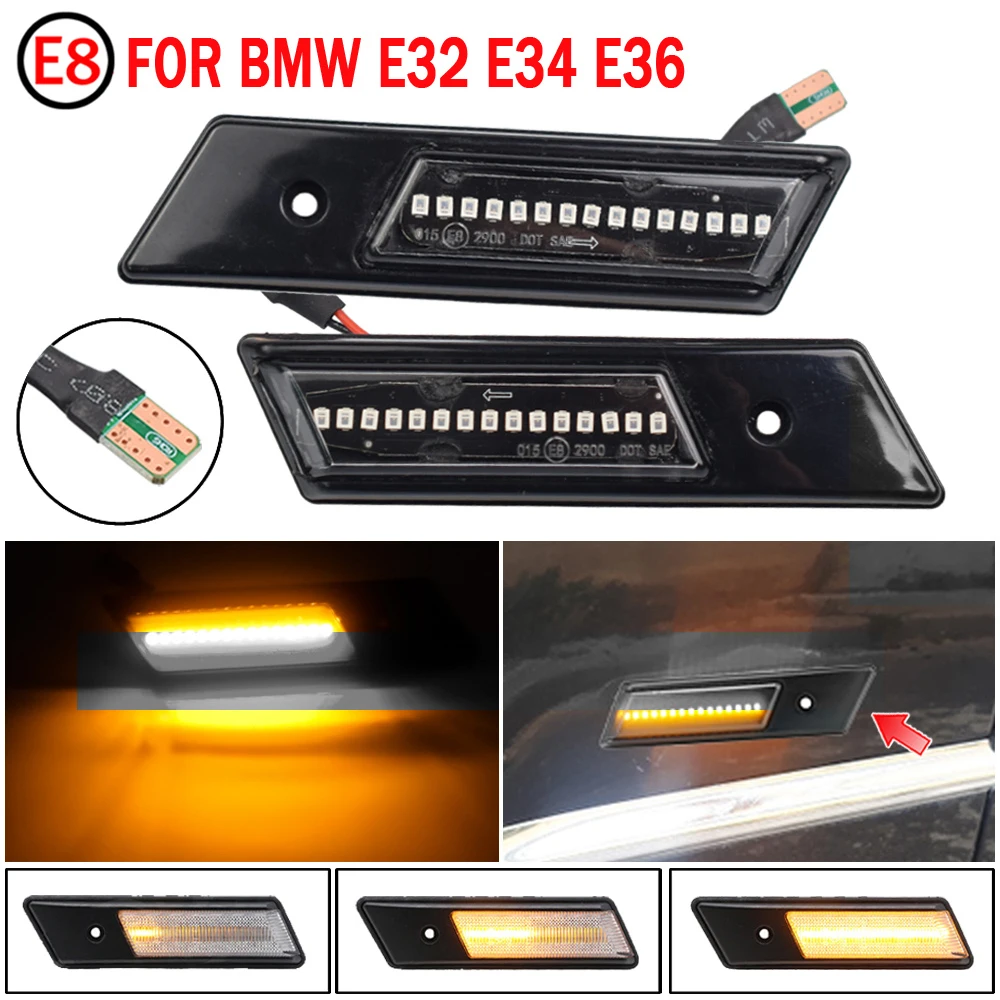 1. Dynamic Sequential LED Side Marker Turn Signal Light Smoked Clear 12V 5W For BMW E32 E34 E36 3 5 7 Series