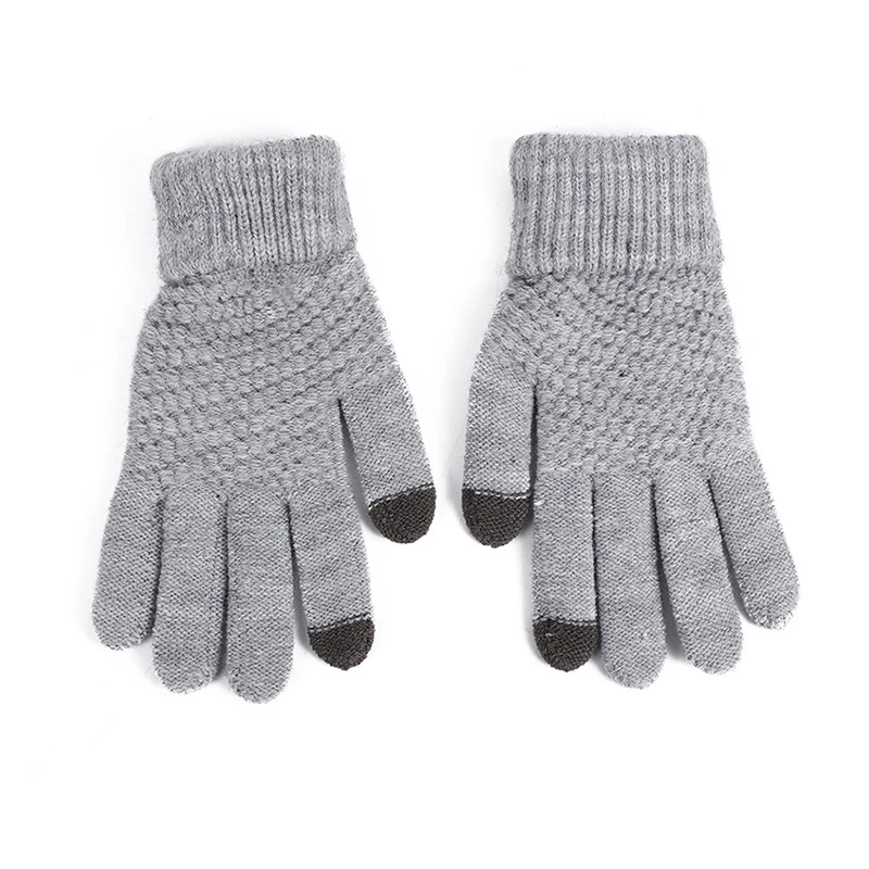 1pair Women Men Warm Winter Touch Screen Gloves Stretch Classical Knit Mittens Wool Full Finger Outdoor Cycling Driving Glove