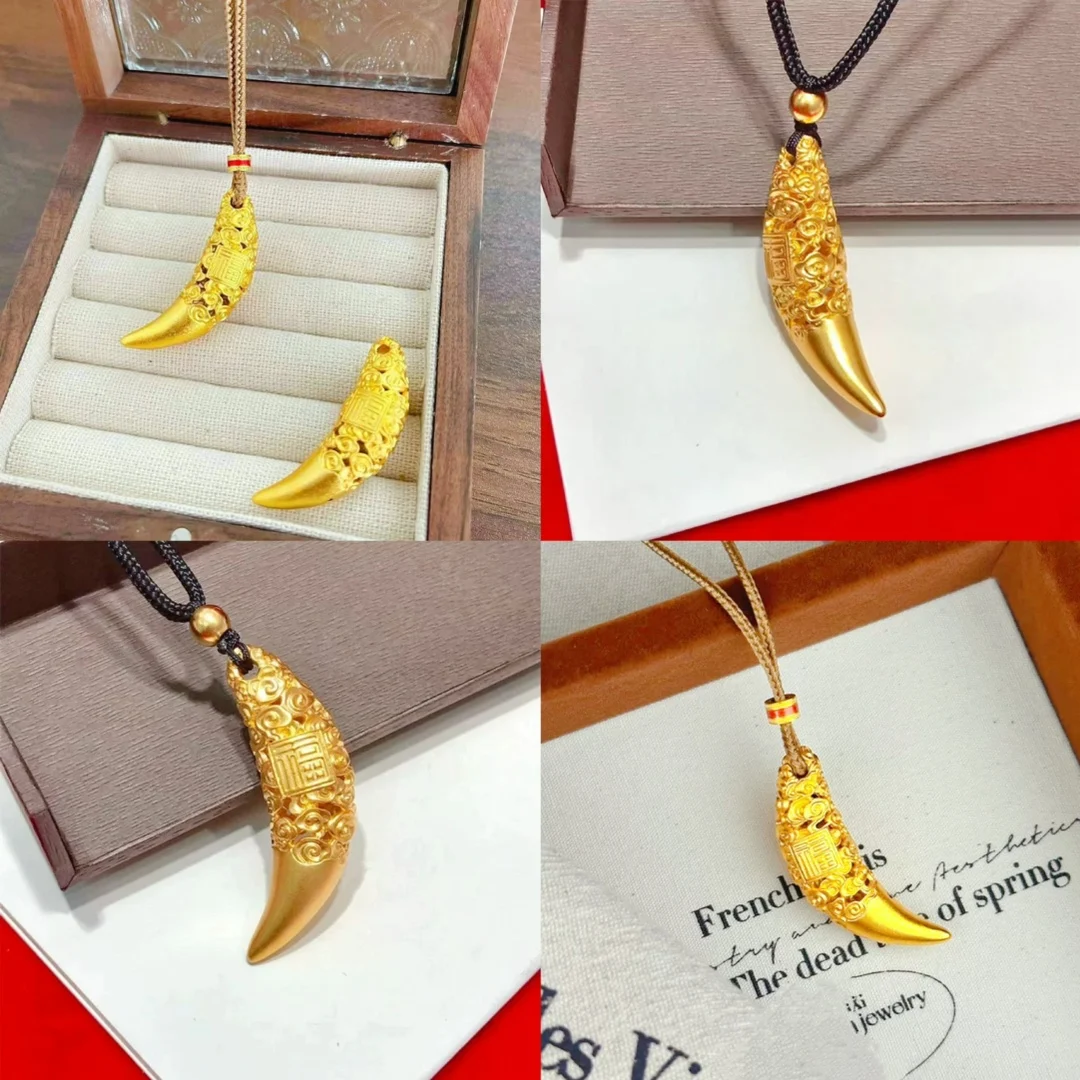 

Unisex 24K Gold Lucky Wolf Tooth Pendant, AU999 | Distressed tooth-texture, rustic elegance for everyday fortune.