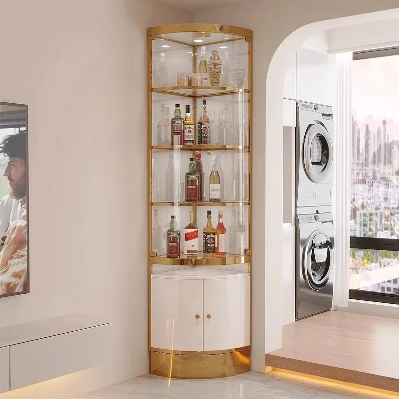 Light Luxury Stainless Steel Wine Cabinets Kitchen Glass Display Cabinet Nordic Bar Furniture Home Living Room Corner Wine Rack