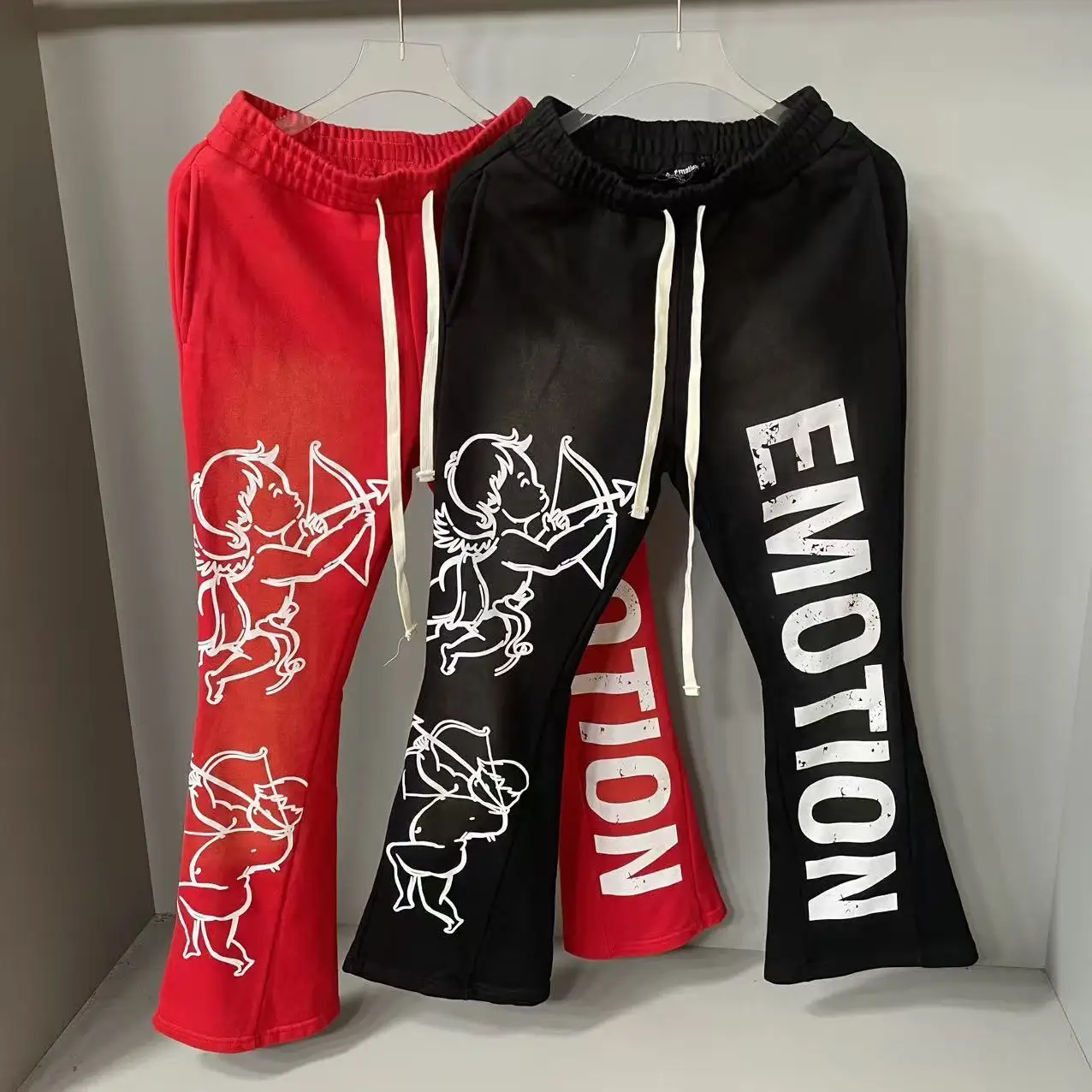 

Mixed Emotion Cupid Print Joggers Mens Casual Sweatpants Washed Vintage Baggy Terry Sport Trousers Oversize Unisex Sweat Pant
