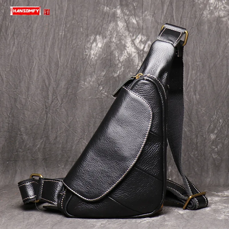 Chest Bag Leather Men's Bag Messenger Bag New Korean Version of The Personality Shoulder Men's Outdoor Leisure Flap Bags