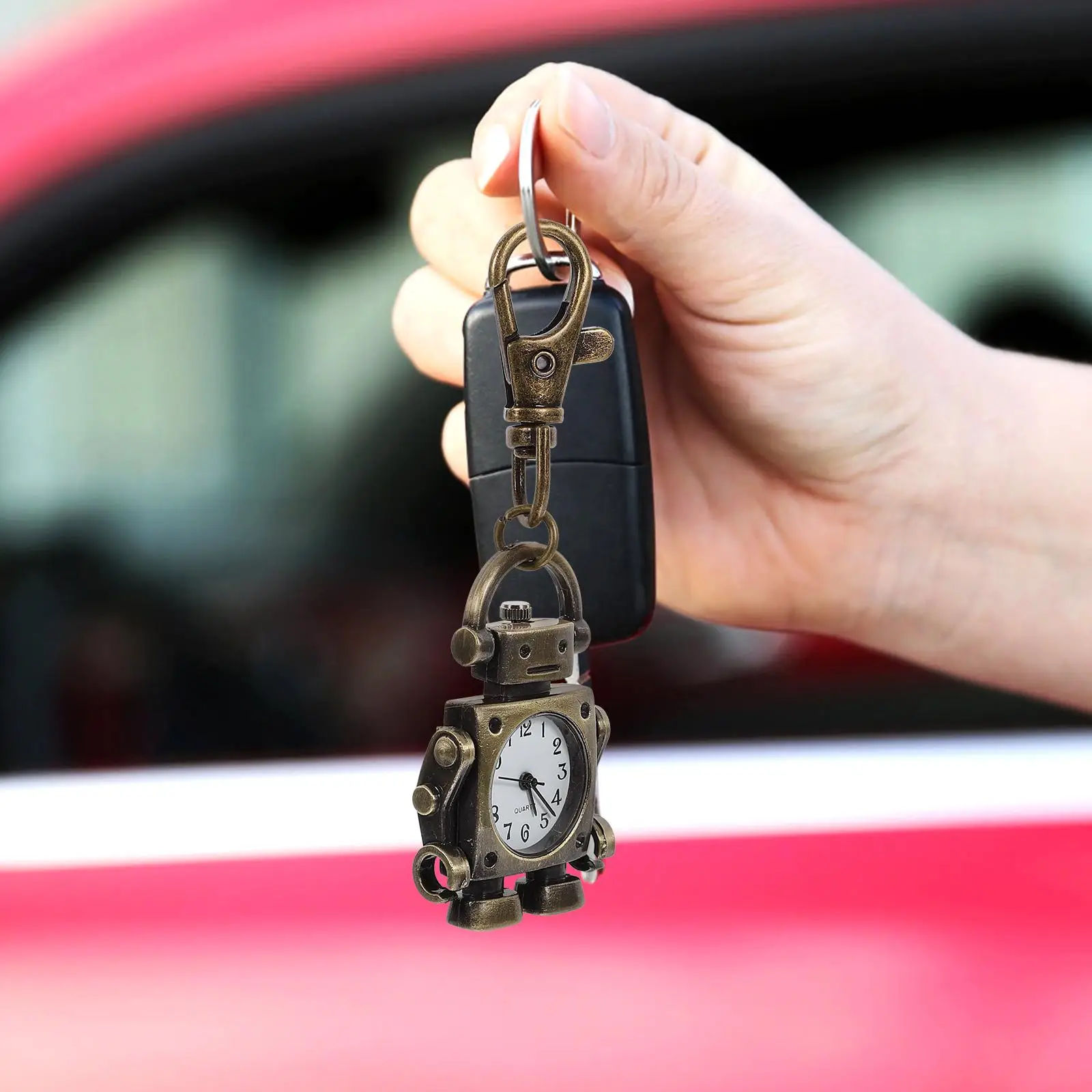 Robot Shaped Keychain Durable Premium Material Creative Design Clock Pendant Retro Style Handbag Backpack Accessory Vintage Key