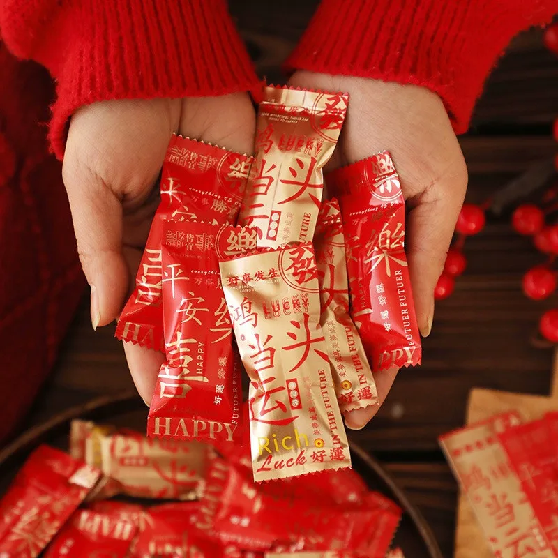 

100Pcs Chinese New Year Aluminum Foil Disposable Toffee Packaging Bags Baked Handmade Nougat Candy Machine Sealed