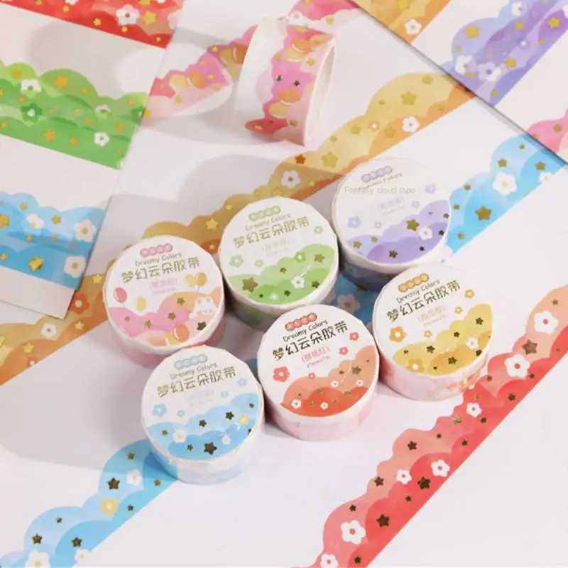 เทปกาว Washi ลายเมฆอย่างน่ารักแบบ DIY สมุดไดอารี่วางแผนสติ๊กเกอร์ไดอารี่กระดาษกาวเครื่องเขียนเกาหลีอุปกรณ์สำนักงาน