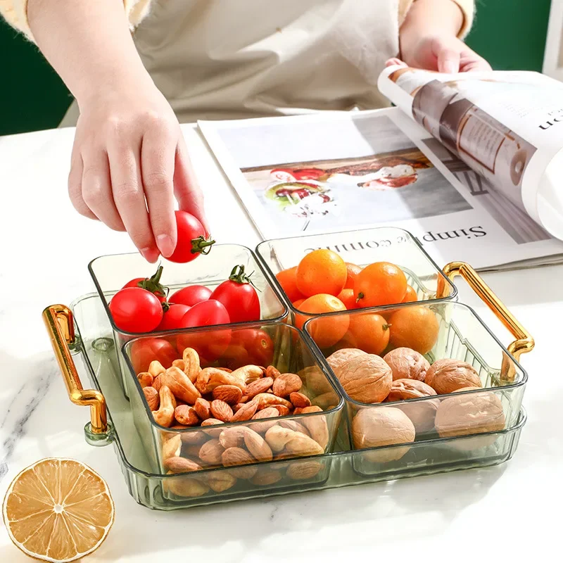 Dried Fruit Plate 2/4/6 Grids Light Luxury Divided Fruit Plate Snack Dish Candy Nuts Household Plastic Tray Snack Dessert Tray