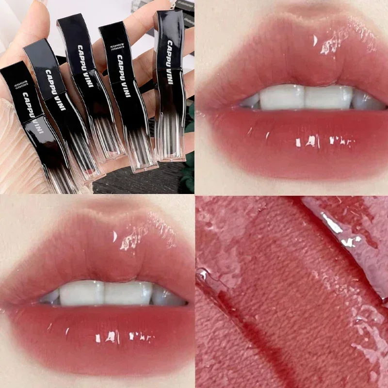 New Jelly Mirror Black Tube Lipstick Long Lasting Non-stick Cup Moisturize Water Light Lip Gloss Korean Lips Makeup Cosmetic 1pc