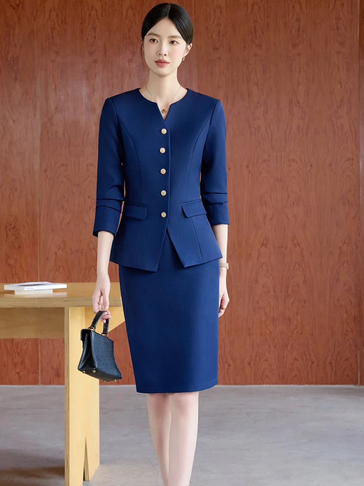 ชุดสูทผู้หญิง ฤดูใบไม้ผลิ ฤดูใบไม้ร่วง แฟชั่น สง่างาม ดูดี มืออาชีพ เหมาะสำหรับร้านเสริมสวย ร้านขายเครื่องประดับ ทำงาน