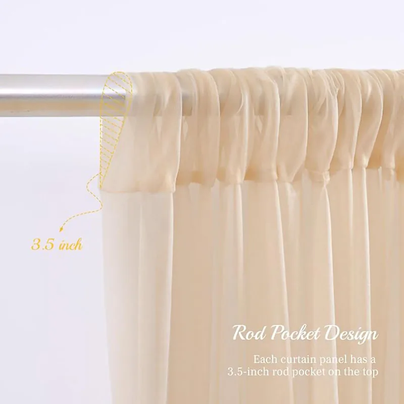 1 panel Chiffon Backdrop Curtains, Wrinkle-Free Sheer Chiffon Fabric Curtain Drapes Wedding Ceremony Arch Party Stage Decor