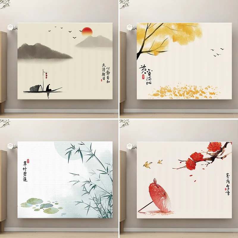 Full-Coverage Dust Cover for Old-Fashioned Radiators Chinese-Style Printed Heating Cover Smoke-Proof Anti Blackened Protector
