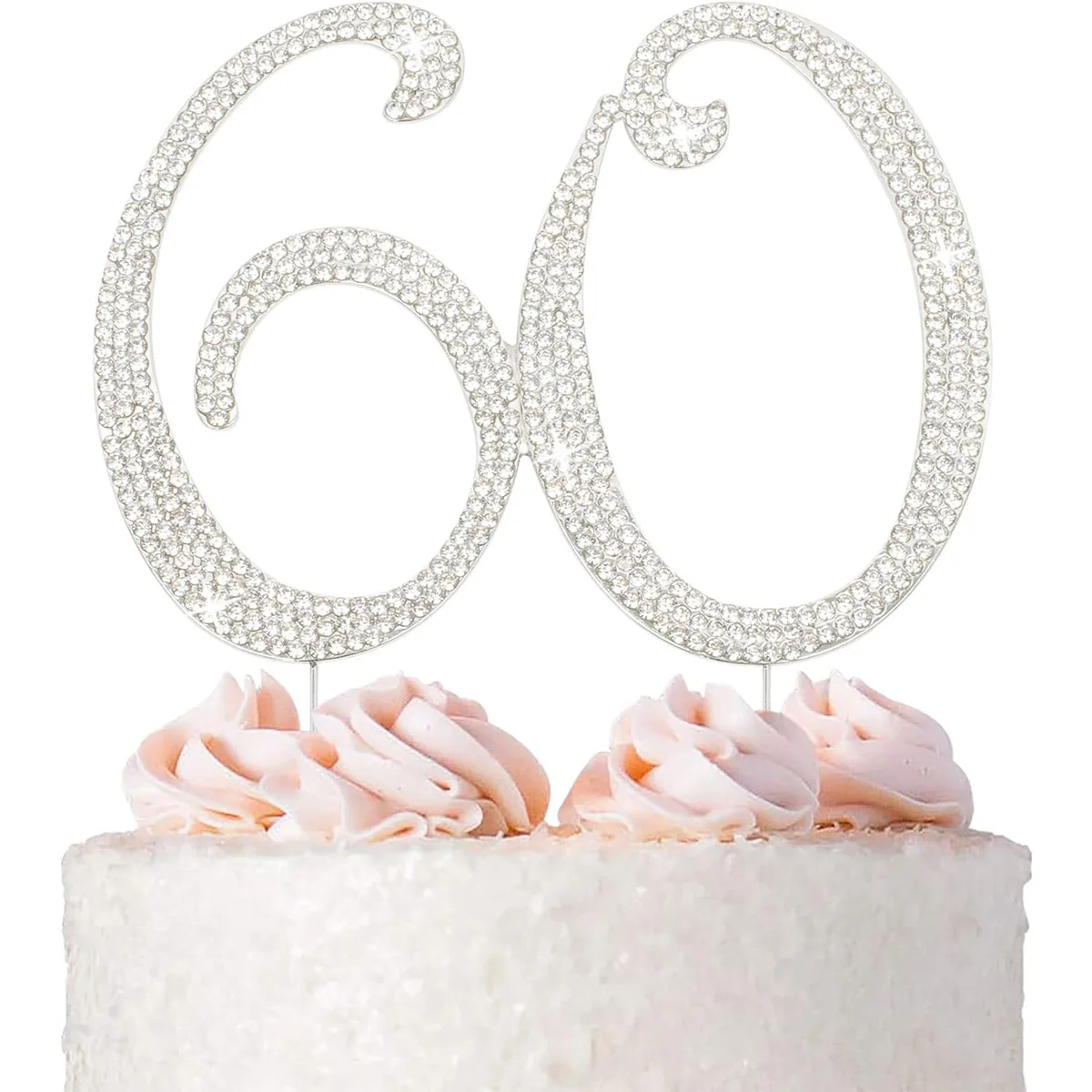 60 Sparkly Rhinestone Decoration Cake Topper - Premium Silver Metal - 60th Birthday or Anniversary Party Makes a Great Centerpie