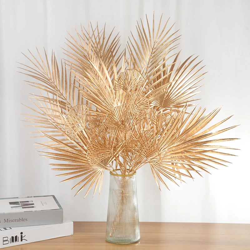 Golden Artificial Plant Tropical Palm Leaf Fake Plants For Home Decoration Birthday Wedding Party Decor Supplies