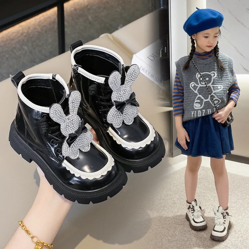 

Zapatos Niña High Quality Platform Girl Boot WinterSoft Soled Leather Boot Fashion Ankle Boot Cute Short Round Toe Boot Kid Shoe