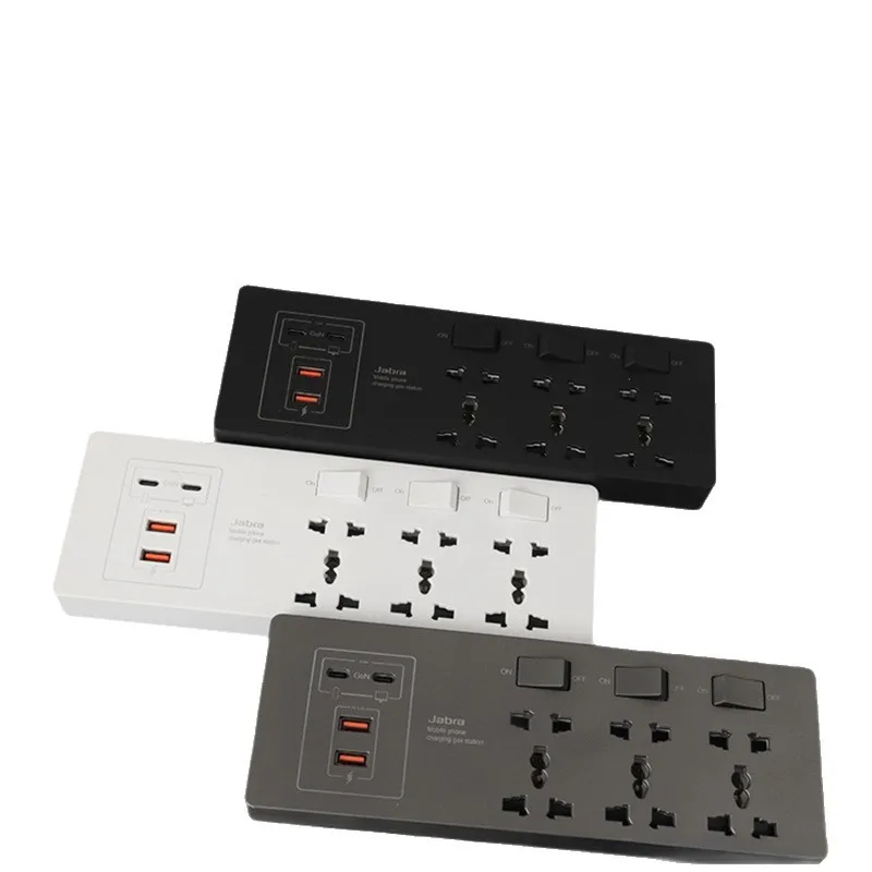 

Тип 86 Разъем расширения для быстрой зарядки с двумя USB-портами и 5 розетками Многофункциональная настенная вилка 13А Материал ABS