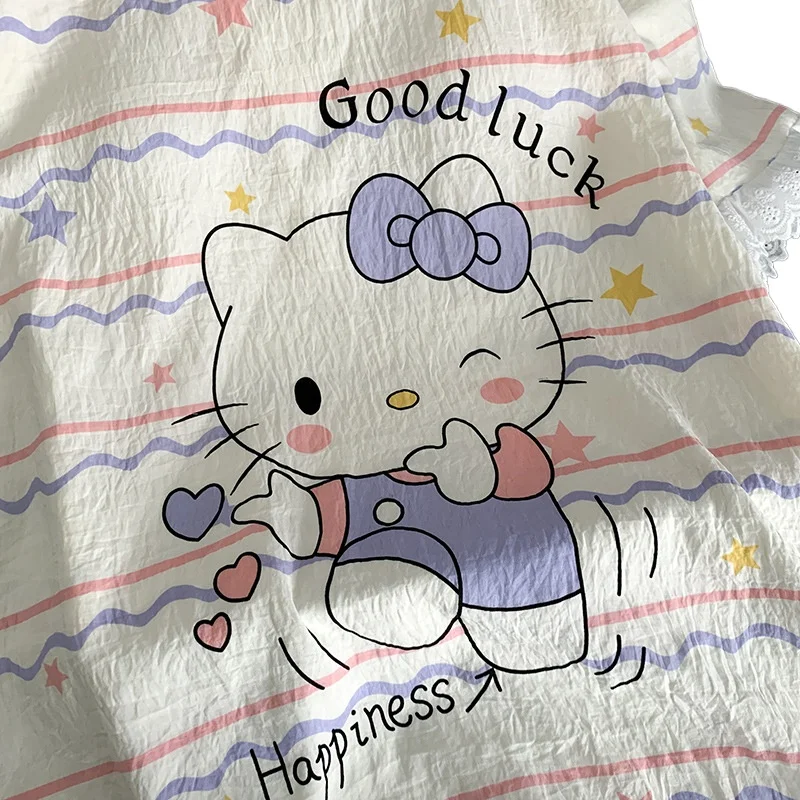 Cute Hello Kitty Girls Nightgowns Sanrio Pajamas Sets Dress Sweet Women Sleepshirts with Chest Pads Sleepwear Summer Homewear