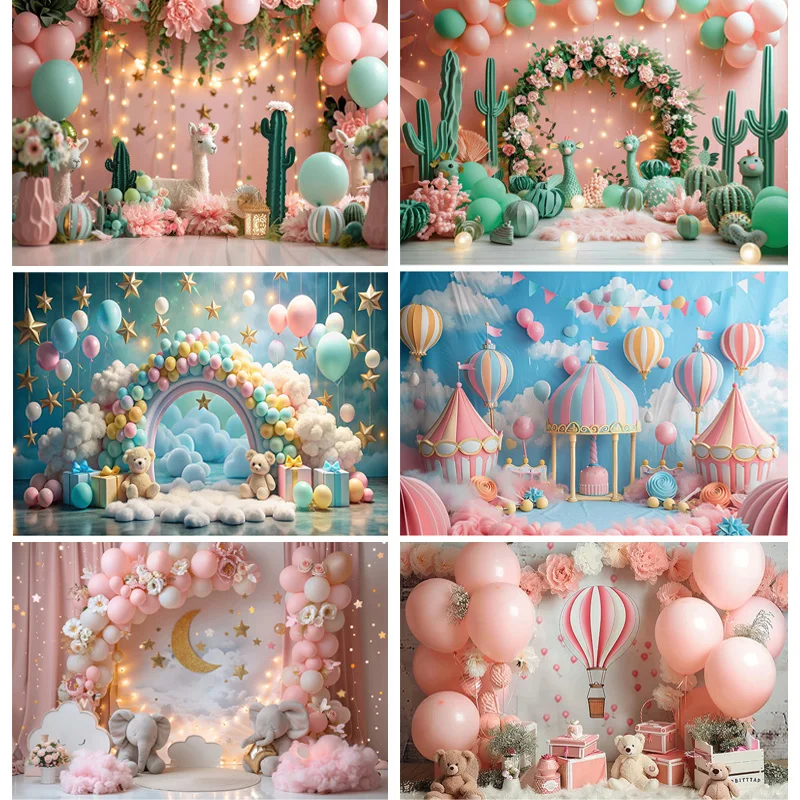 

Happy Birthday Party Photography Backdrop Baby Shower Newborn Portrait Colorful Balloon Arch Decor Photo Studio Background AR-11