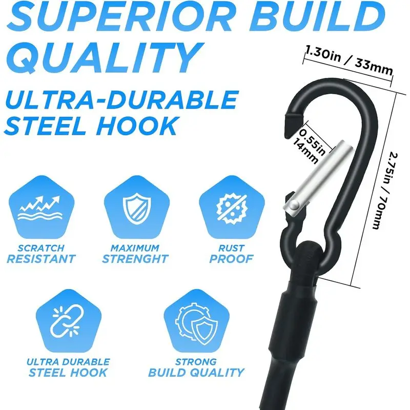 2/4PCS 8mm Elastic Bungee Cords With Carabiner Hooks 45 60 80cm Tie Down Straps For Camping Cargo Rack Luggage image 4