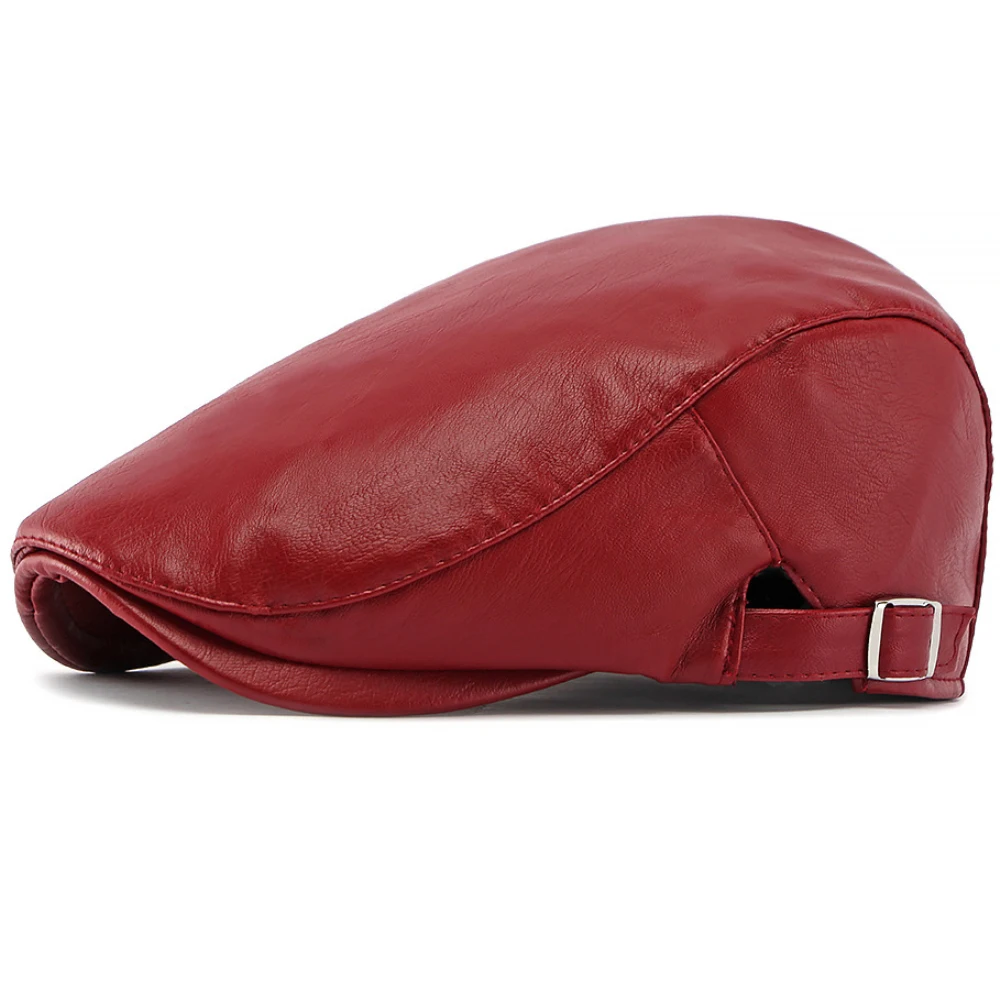 HT5127 Autumn Winter PU Leather Caps for Men Women Artist Painter Beret Hat Male Female Ivy Flat Cap Unisex Adjustable Beret Cap