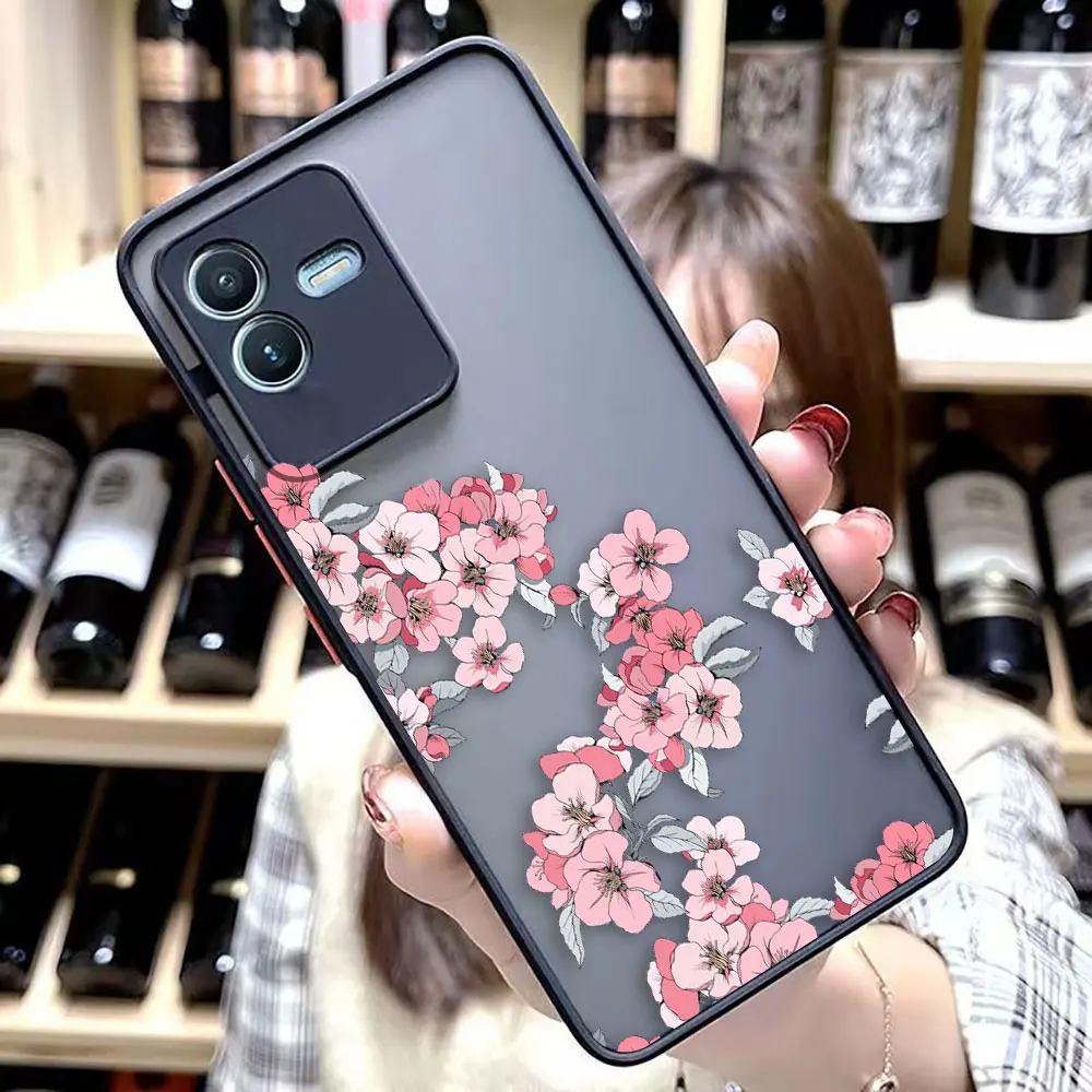 Matte Case for VIVO V25 V23E V23 V21 V20 V19 V17 V15 V11 Z1 Z6 T1 S16 PRO 5G Case Funda Coque Shell Lovely Vintage Leaves Flower