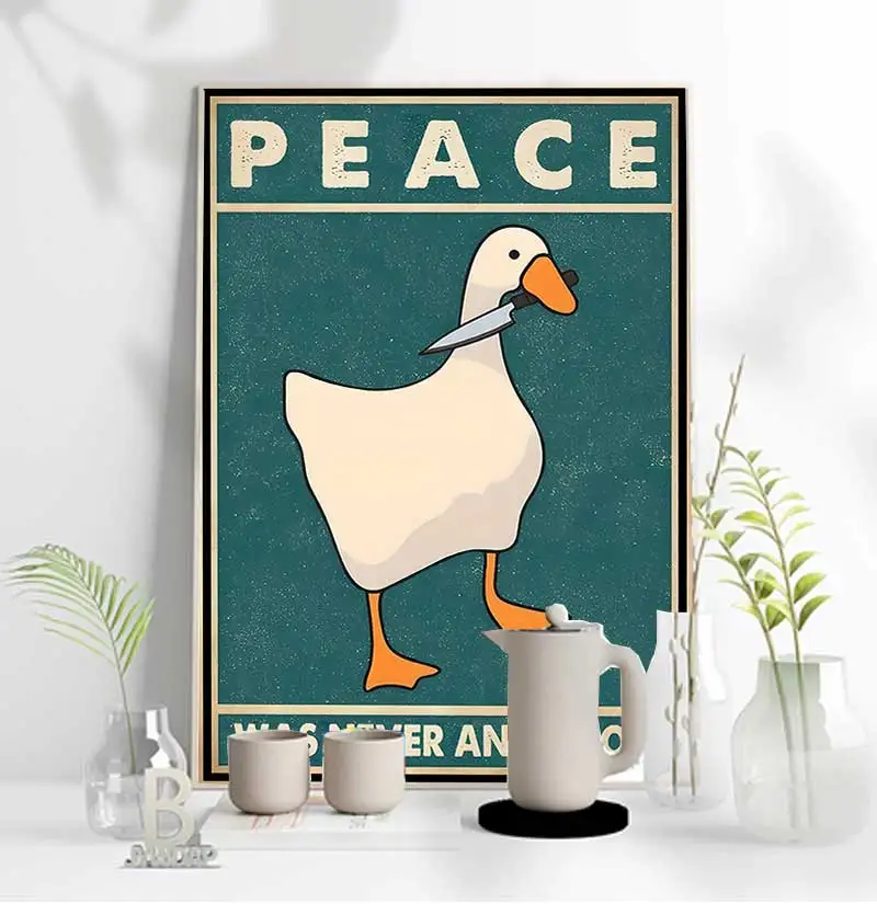 Goose Peace Was Never An Option Funny Goose Canvas Prints Posters Goose Meme Art Signs Modern Home Living Room Decor Paintings