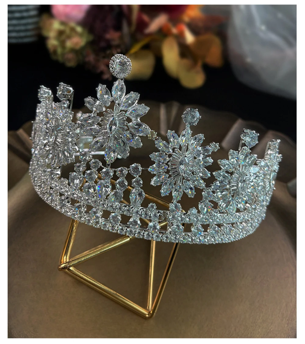 HB62 Luxury Bride Crown Zircon Tiara Wedding Hair Accessories Pageant Headdress Queen Diadem Headband for Women Head Jewelry