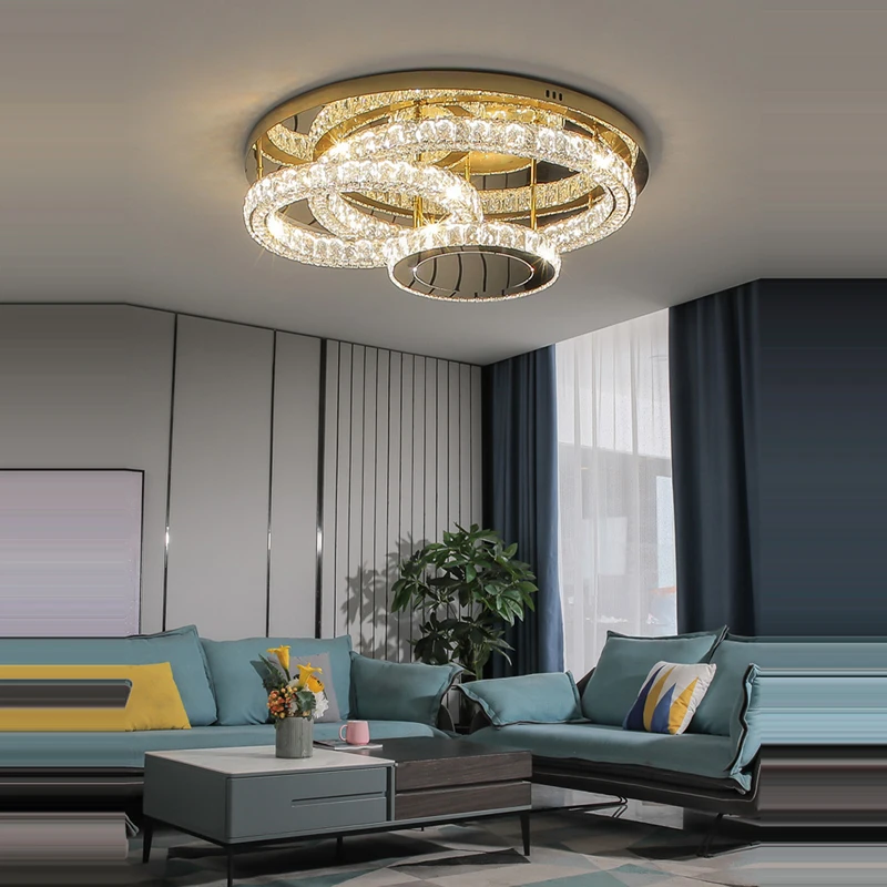 Coming Home Art Deco LED Stainless Steel Crystal Dimmable RGB Chandelier Lighting Lamparas De Techo For Living Room