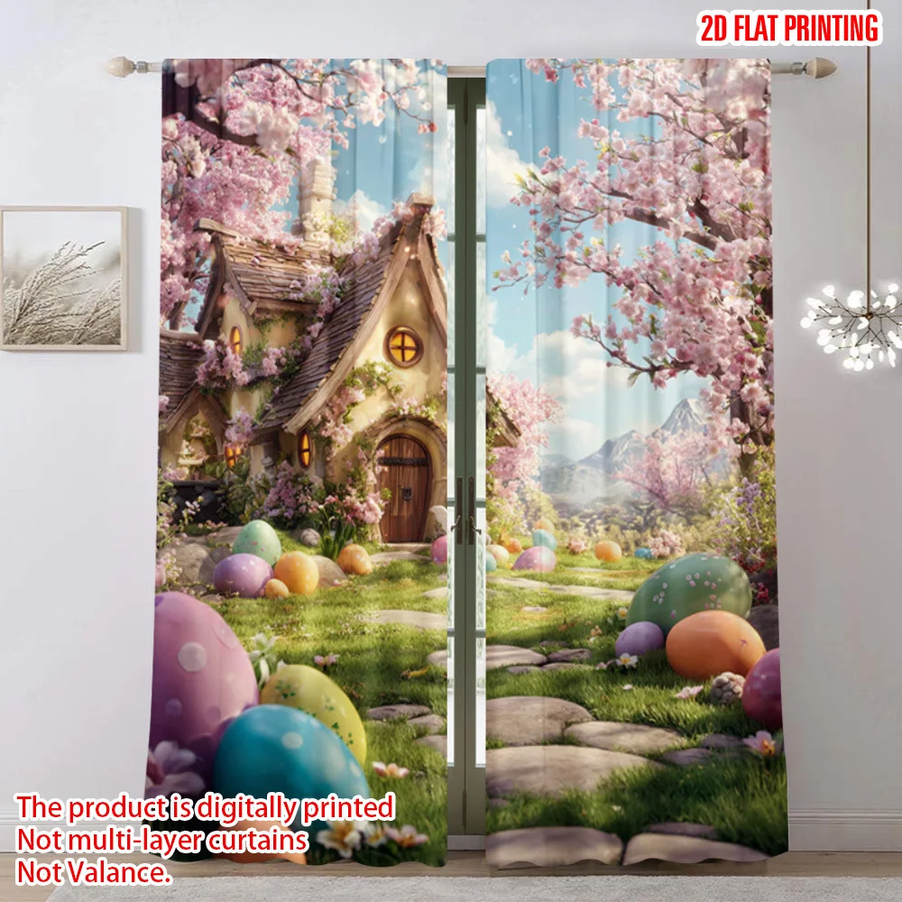 Digital Print Curtains Fantasy Sakura Cherry Blossom Mural Cottagecore Style Spring Window Decor Panel
