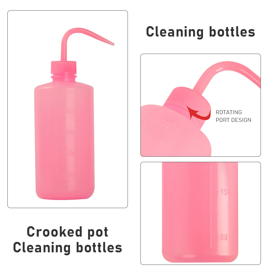 Garrafa de lavagem de cílios, 150/250/500ml, removedor de cosméticos, cotovelo, boca estreita, tubo longo, limpo, sobrancelha, cuidados com a pele, ferramentas de maquiagem