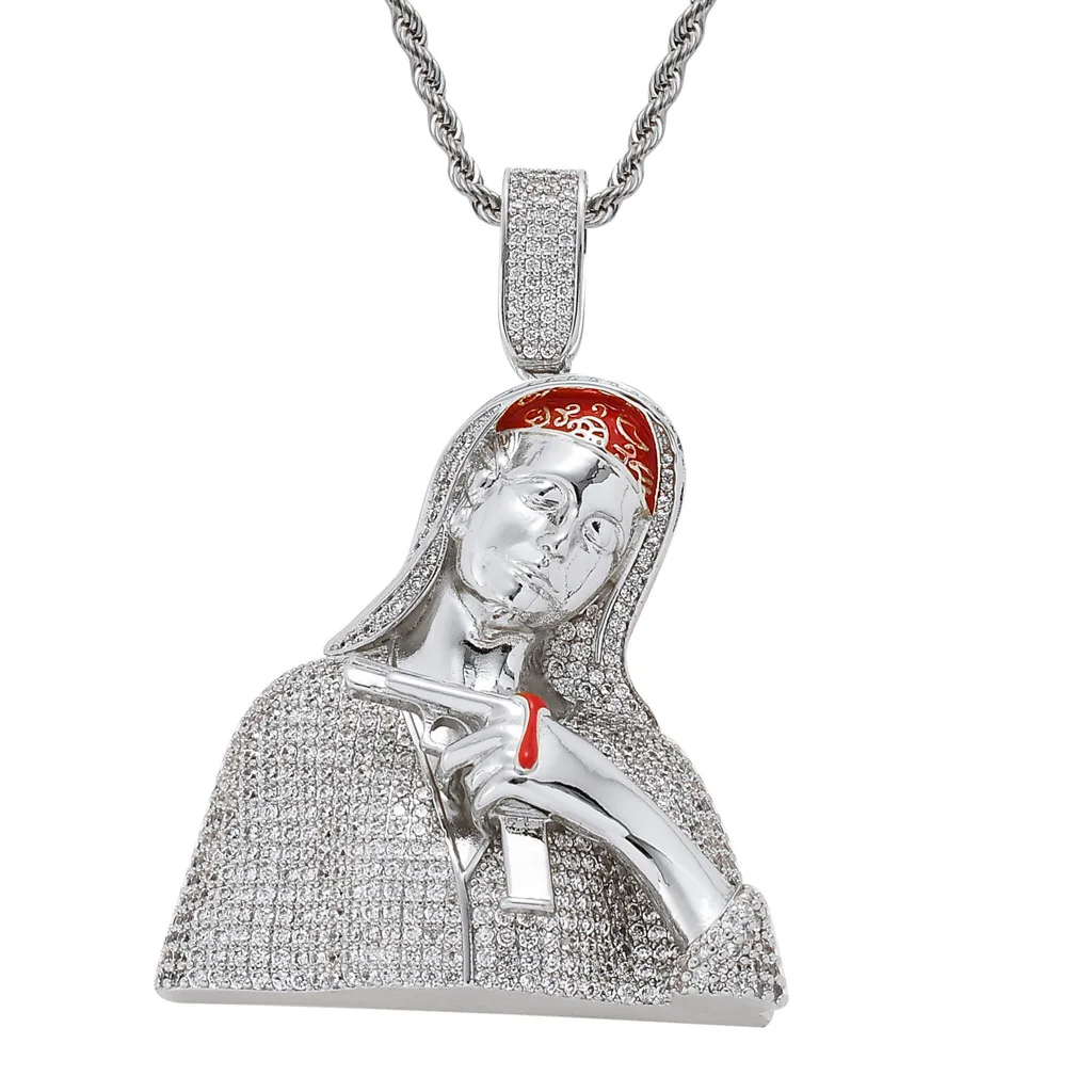 Iced Out Figure Portrait Pendant Silver Plated Cubic Zircon Enamel Hip Hop Men Rope Chain Fashion Necklace