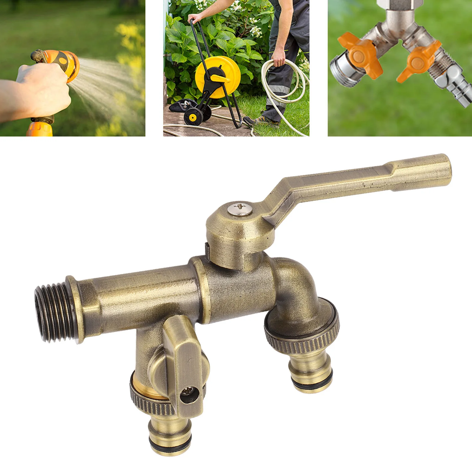 

3/4in Outdoor Double Taps Water Faucet Brass Outdoor Double Taps Water Faucet Multi Functional Efficient Antifreeze for Garden