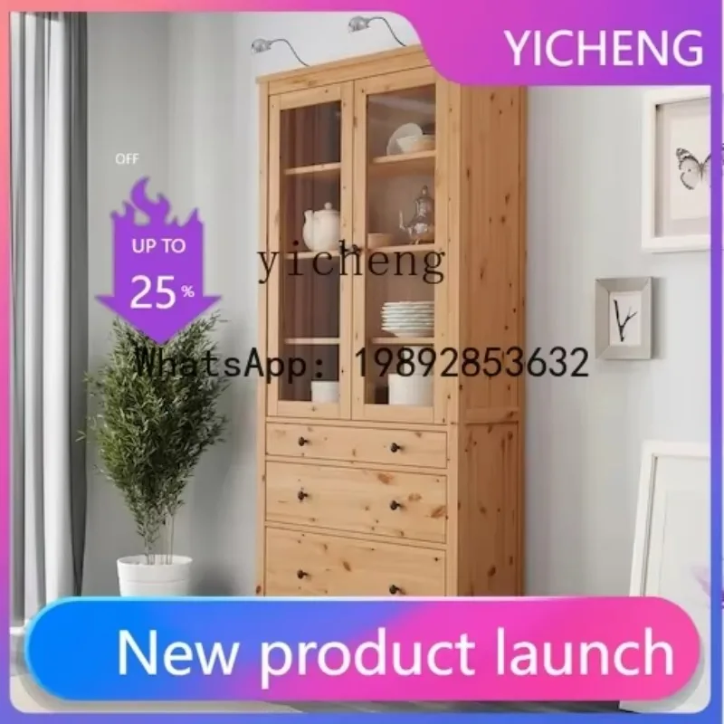 Household Glass Door Three-Drawer Cabinet Living Room Display Study High-Grade Bookcase