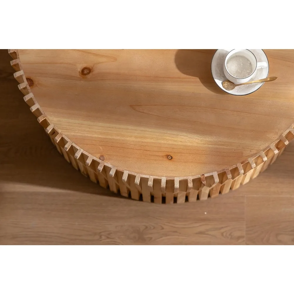 Rustic Vertical Textured Coffee Table, Boho Fluted Design for Living Room