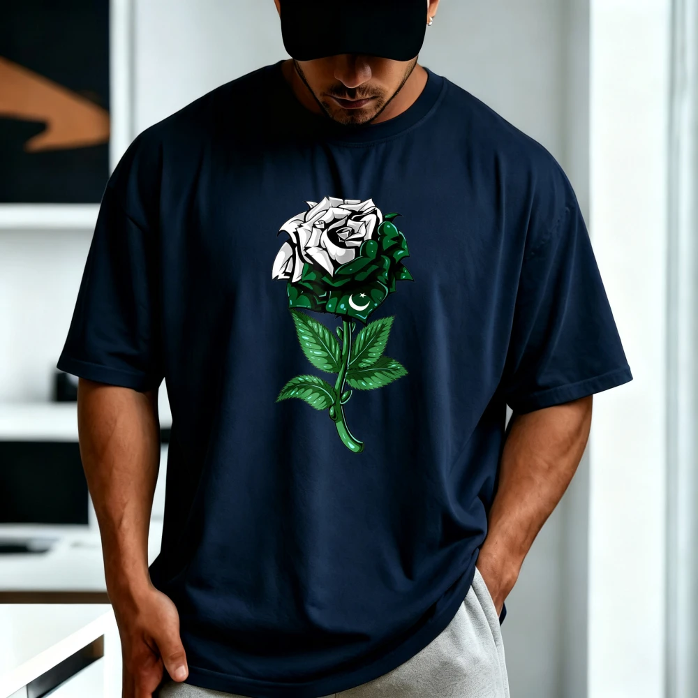 Vintage Style Pakistan Flag Flower Design Graphic Printed Pakistani Pride T-Shirt Casual Fashion Short Sleeve O Neck Cotton Tees