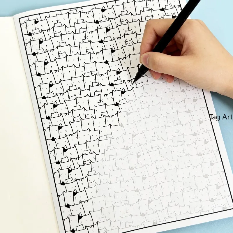 Copying and Drawing Line Graffiti, with A Lot of Cartoon Cats Fine Line Draft Coloring Books, Stress Relieving Coloring Book
