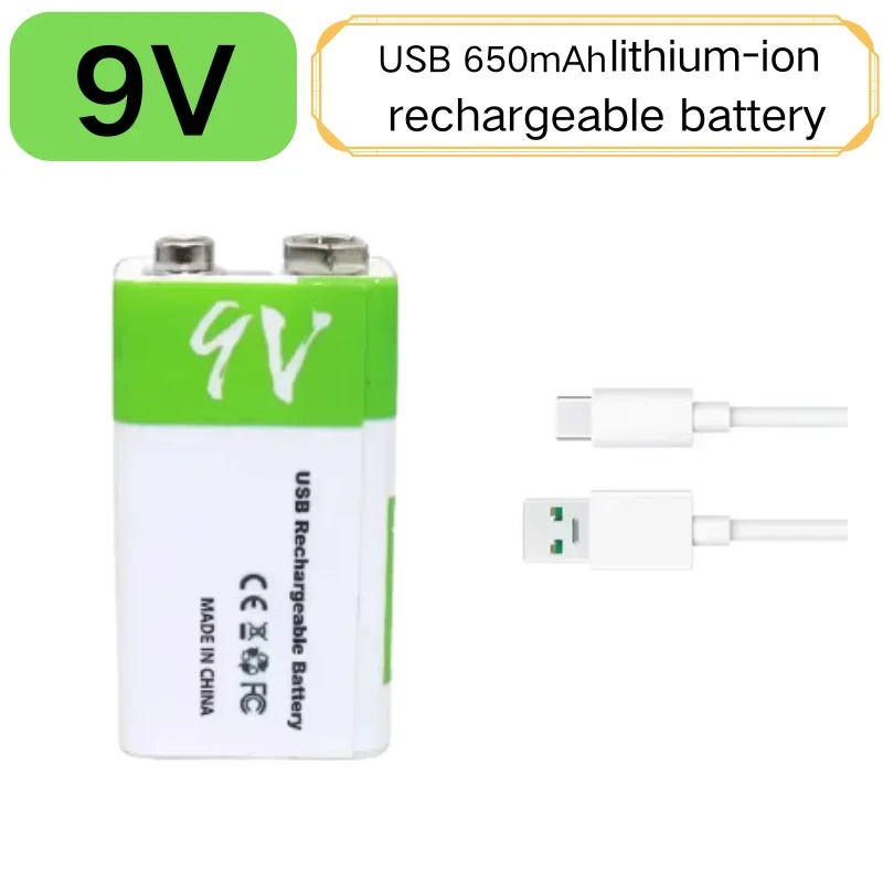 2PCS 6F22 9V Rechargeable Battery 650mAh Micro USB Charge Li-po Batteries for Multimeter Microphone Toy Remote Control