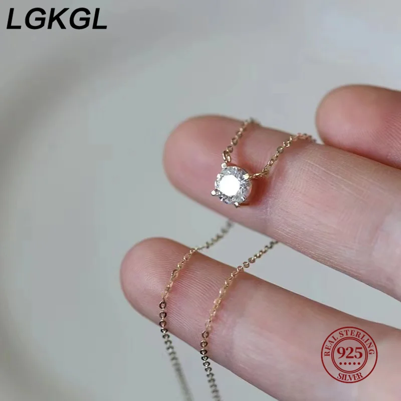 LGKGL 925 Teljes értékű Ezüst- 18k Arany plated necklaces Sokoldalú egységes Sziporkázó 6mm Cirkon Vállperec Rablánc Nőnemű esküvői Gallér
