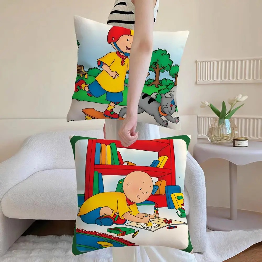 Cartoon C-Caillou Cushion Cover Breathable Linen Pillowcase Summer Odorless Eco-Friendly Invisible Zipper Washable