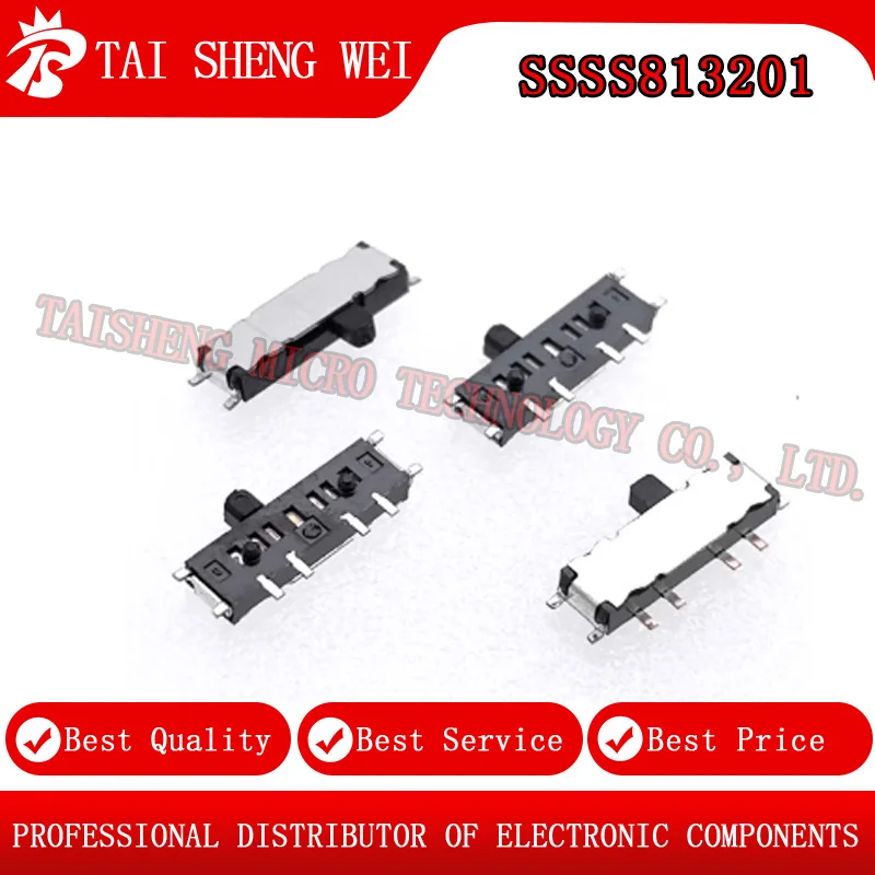 10PCS Brand New Original SSSS813201 813201 ALPS 2-Position 8-Pin Slide Switch, Left-Right Slide, SMD 9.7*2*4.2