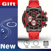 [4 PCS SET Silicone Mens Watch &3pcs Cross Necklace Sets ] BORUSE Business Calendar Watches, Man Fashion Watches