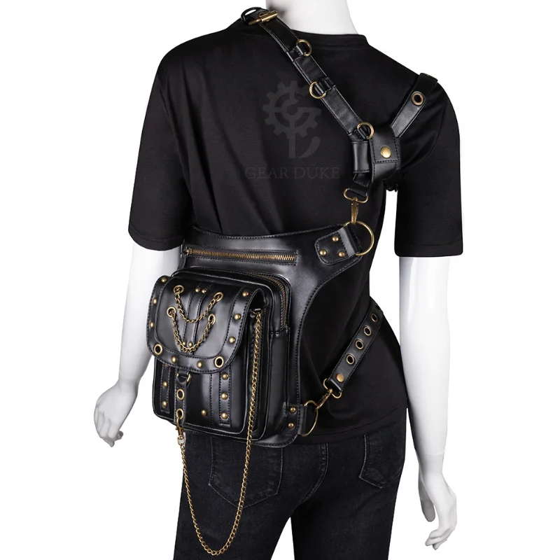 Chikage Steampunk Vintage Shoulder Crossbody Bag Women's Trend Outdoor Sports Phone Bag Multi-function Man's Chain Waist Pack